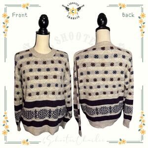 Vintage Sweater Bazaar Crewneck Snowflakes Knit Pullover Sweater Size Large Gray